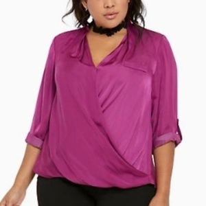 Torrid Hollyhock Holiday Party Satin Surplice Blouse Sz 3